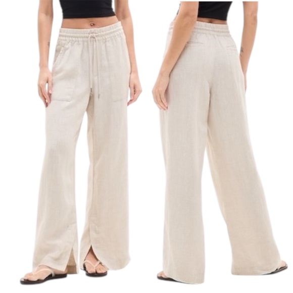 Athleta Pants - Athelta Retreat 100% Linen High Rise Wide Leg Pant Natural Size XL NWT